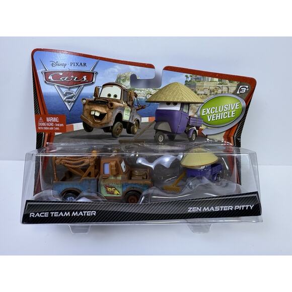 NIB Disney Pixar Cars 2 Race Team Mater & Zen Master Pitty 1:55 Diecast Car Set - Picture 1 of 8
